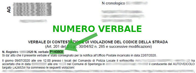 Immagine che descrive come recuperare il numero verbale